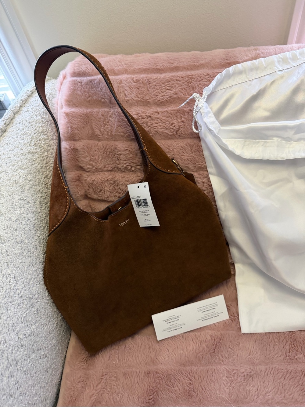 Coach Brooklyn Shoulder Bag 28 in Warm Brown suede.